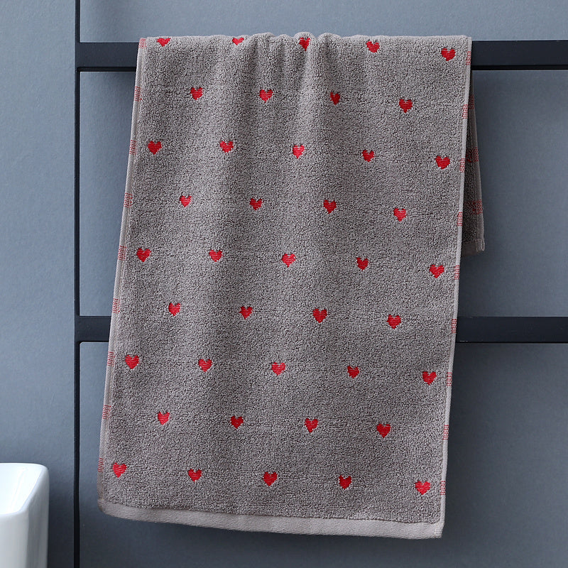 Cotton Velvet Towel with Heart Embroidery Gray White Dark Blue 450 GSM Quick-Drying Soft