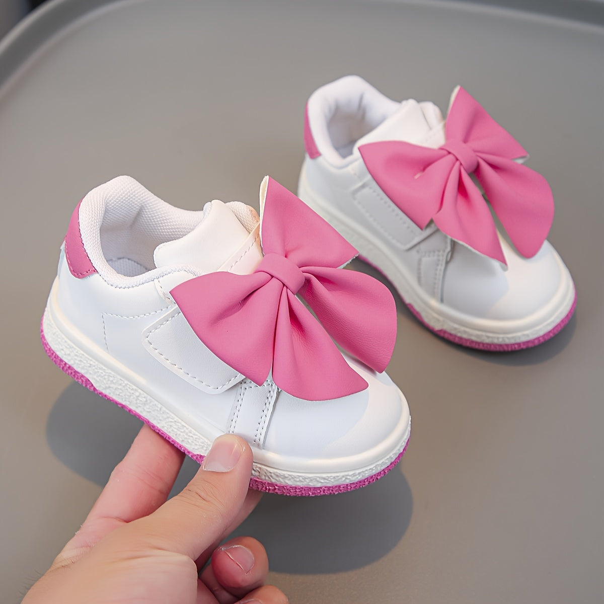 Girls White Shoes with Pink Bows for All-Season Casual Wear