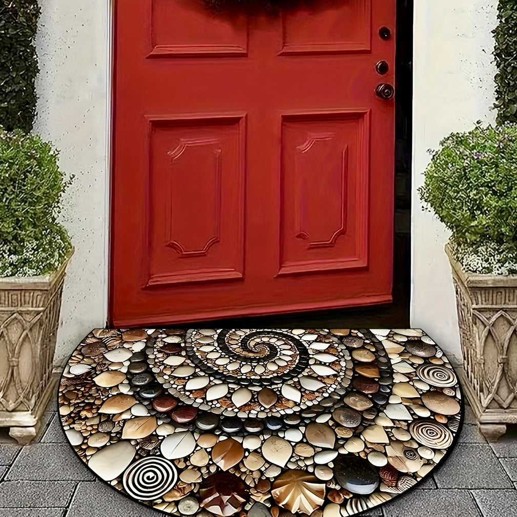 Coastal Pebble Flower Design Half-Moon Doormat Non-Slip Washable Indoor Outdoor