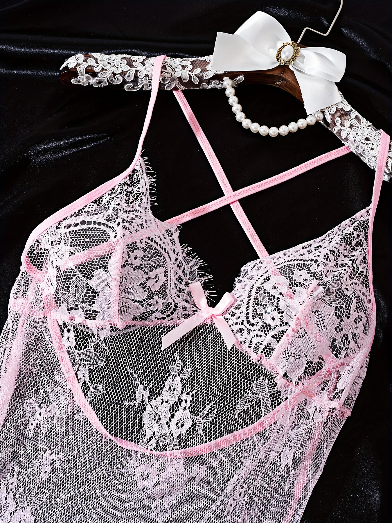 Women's Lace Dress with Deep V Back and See-Through Design