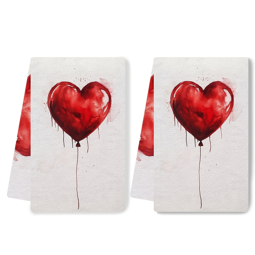 Two Pieces Ultra Soft Kitchen Towels Heart Balloon Design Absorbent Machine Washable