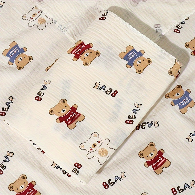 Kids Cotton Double-Layer Gauze Bath Towel with Heart Pattern and Compact Design