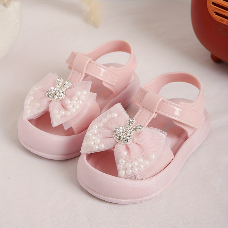 Baby Girl Sandals 2024 Soft Sole Anti-Kick Beach Shoes with Rabbit Design for Toddler Girls