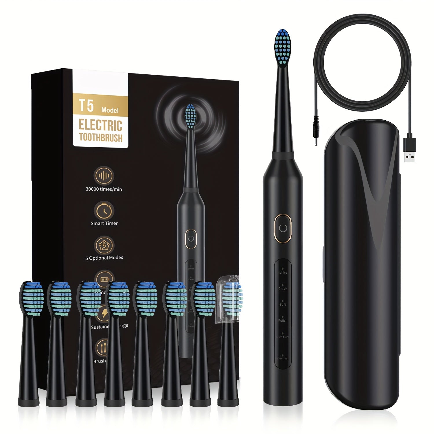 Electric Toothbrush for Adults and Seniors Ultrasound with 8 Replaceable Heads