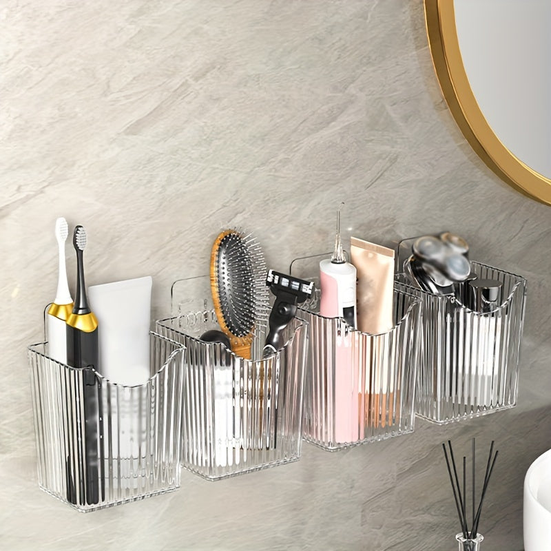 Wall-Mounted Bathroom Storage Organizer with Toothbrush and Razor Holders