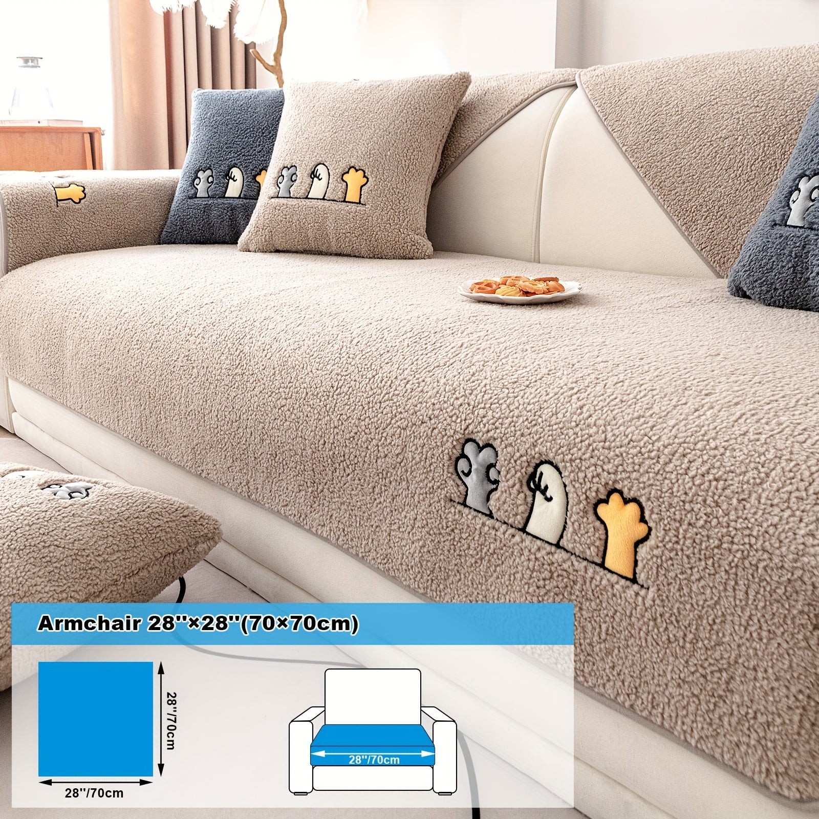 Софа с чехлом из шерпы, дружелюбным к домашним животным и нескользящим защитным покрытием для домашнего декора.