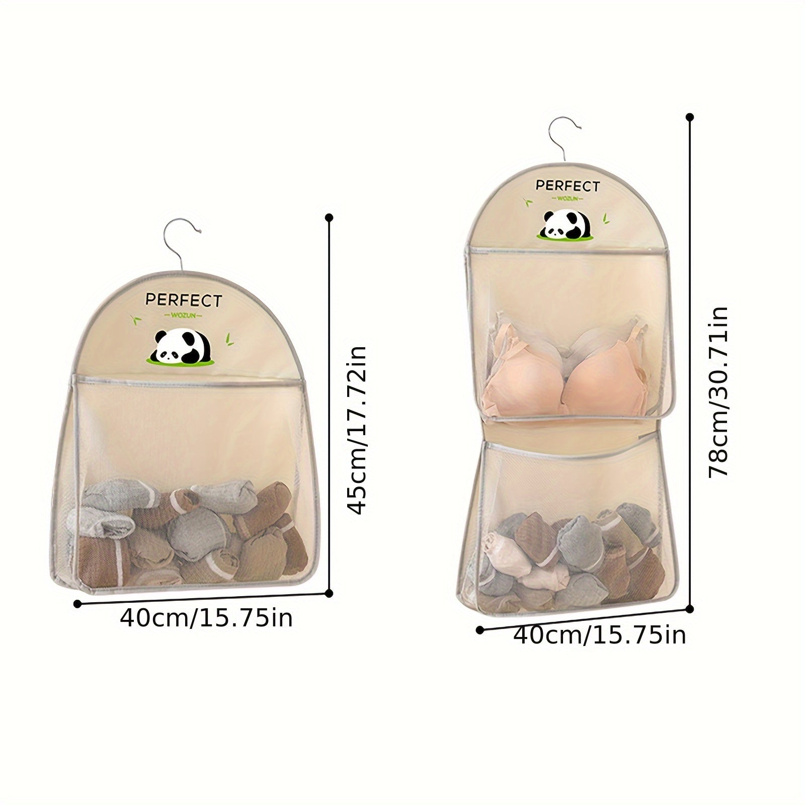 Panda Themed Nylon Hanging Storage Organizer for Underwear Socks with Multiple Compartments