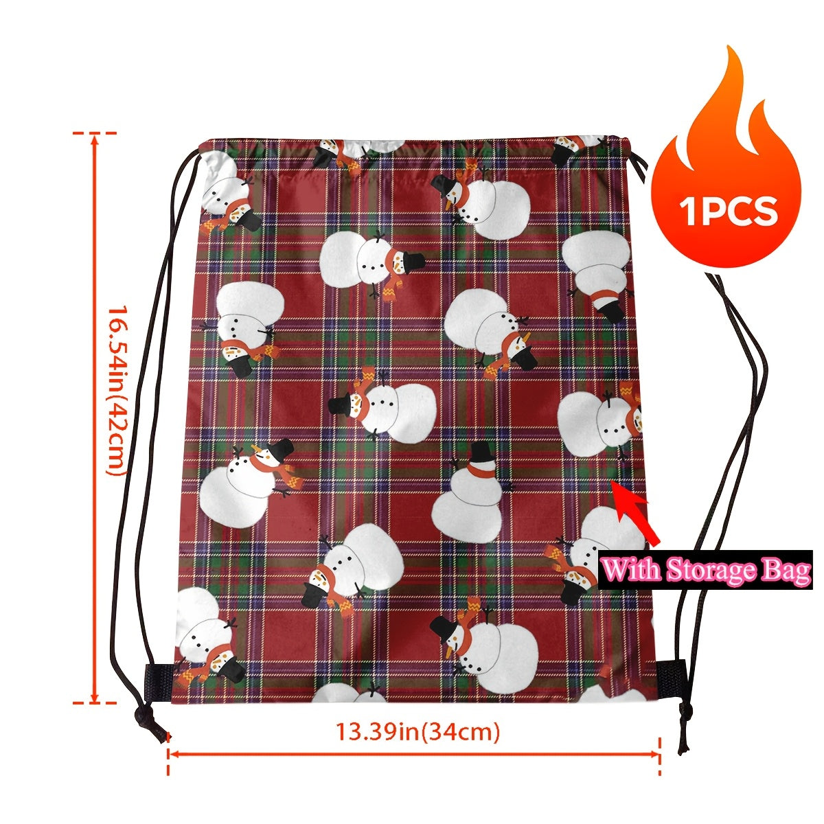 Red Flannel Snowman Print Blanket with Multi-Function Pocket for Outdoor Camping and Gift