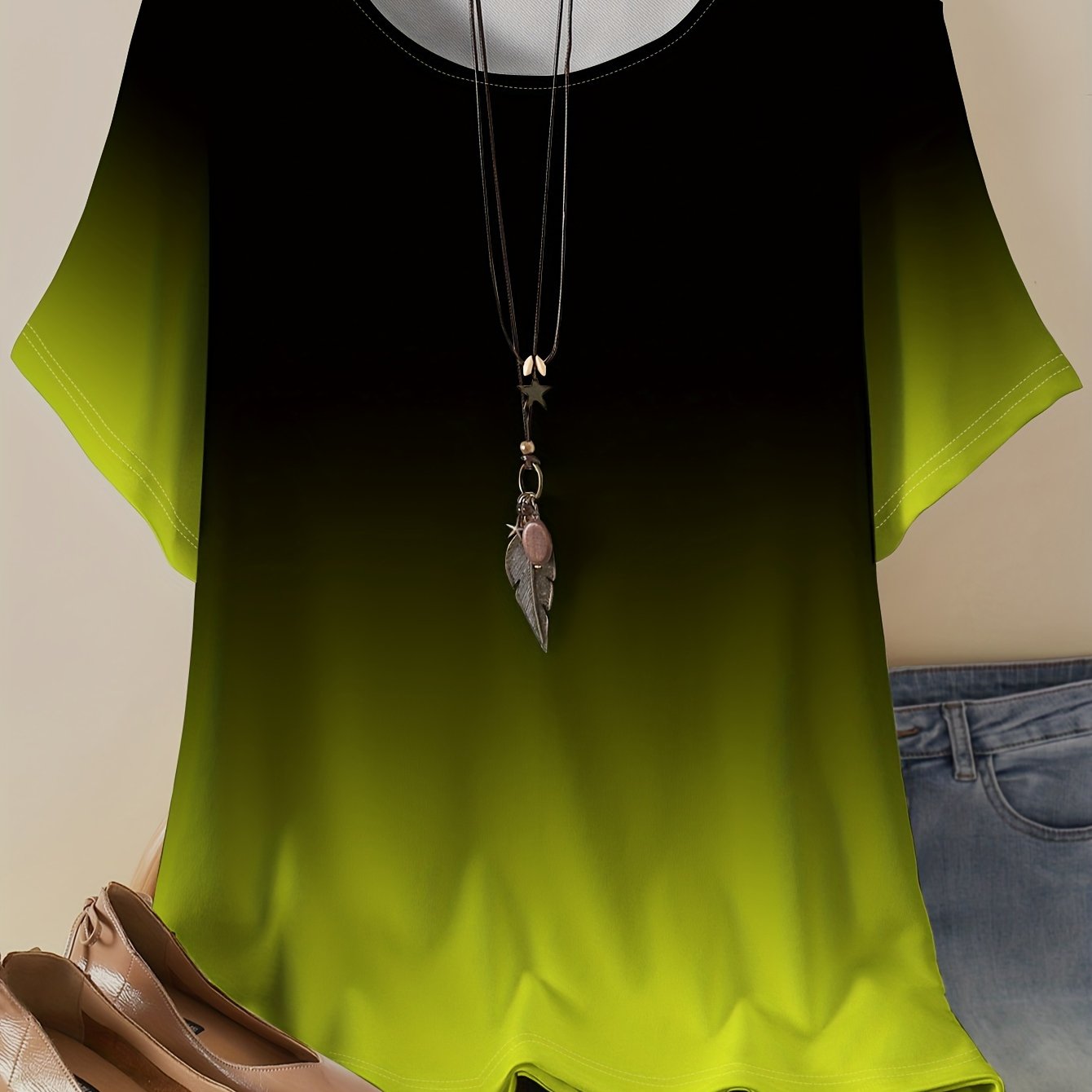 Yoz va bahor uchun gradient rangli futbolka, katta o'lchamda