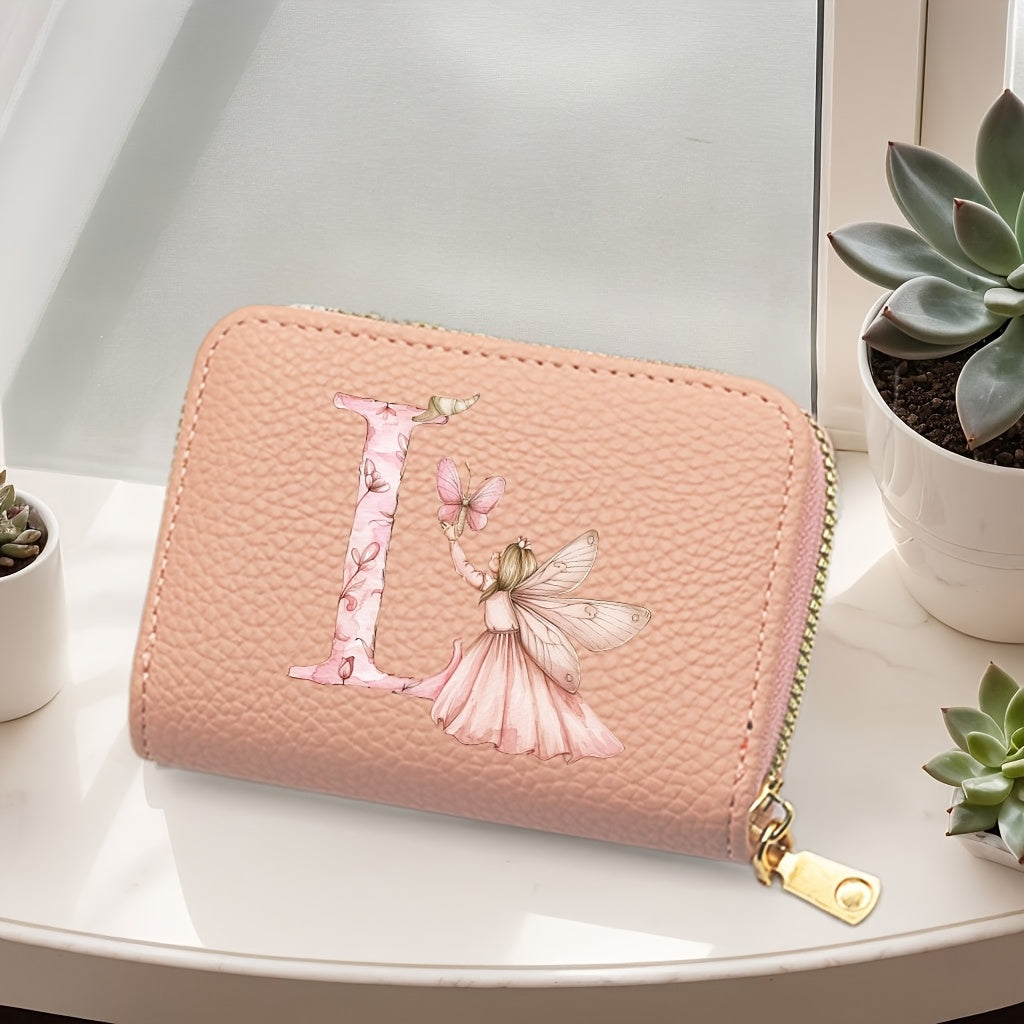 Tarjetero de mujer de cuero sintético, estilo acordeón delgado, con cierre de cremallera para monedas