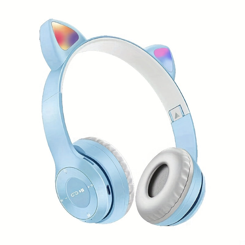 Wireless Cat Ear Headphones with LED Lights Stereo Wireless Headset for Phones and Tablets