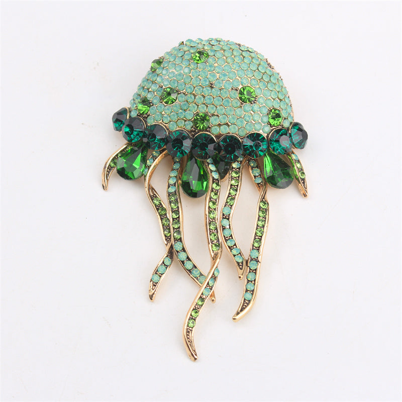 Luxury Jellyfish Brooch Pin Enamel Rhinestones Animal-Shaped Jewelry for Winter Sweaters