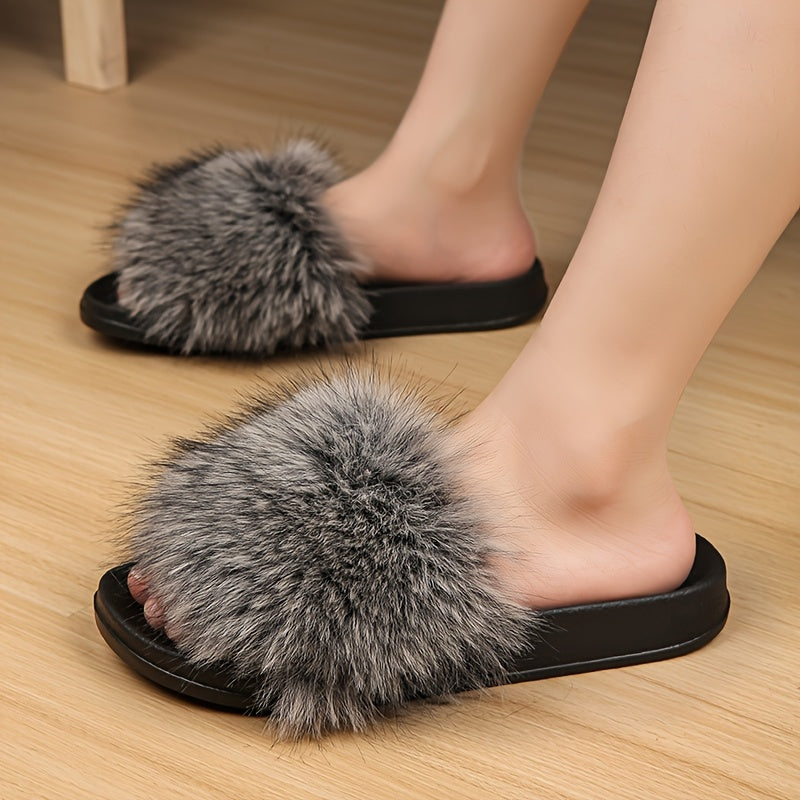 Women’s Fuzzy Slip-On House Slippers with Cushioned Comfort and Anti-Slip Sole