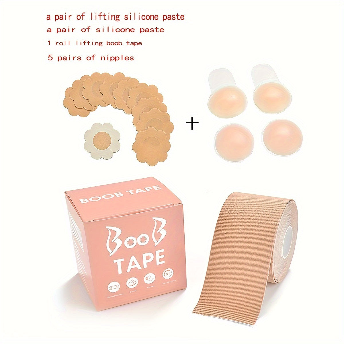 Invisible Lingerie Set with Nipple Pasties and Body Tape for Breast Support