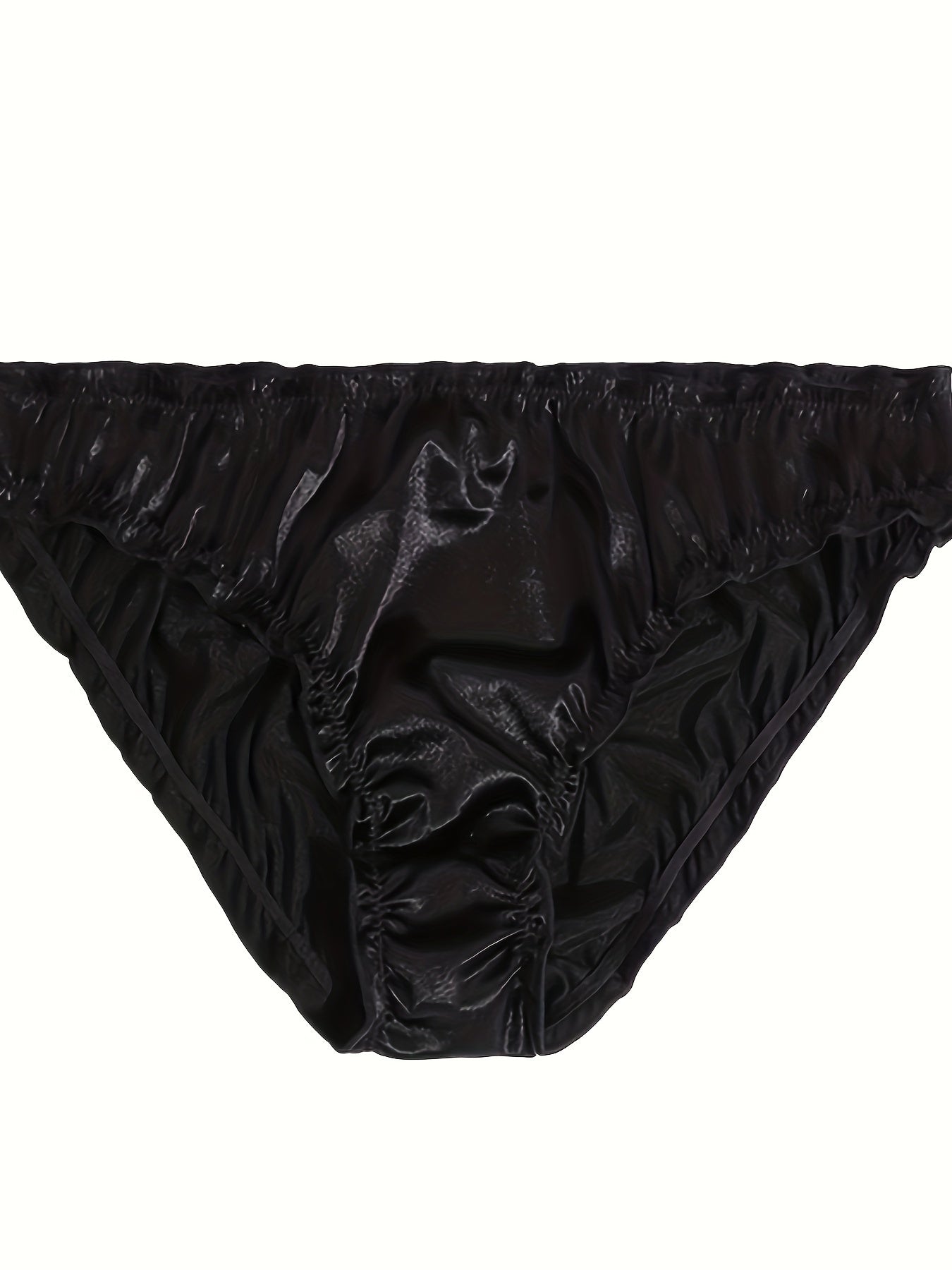 Bragas negras de satén para mujer, de tiro bajo y con fruncido, ropa interior elástica de nylon