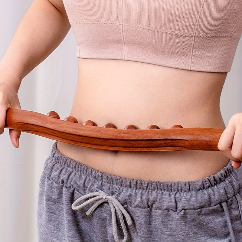 Wooden Meridian Roller with 20 Beads for Full Body Massage and Abdominal Scraping