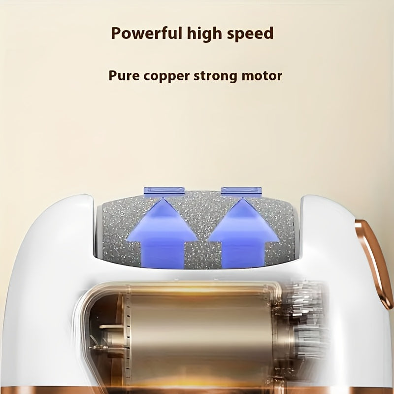 1 шт. MIGUAN Перезаряжаемый электрический ножной шлифовальный станок для гладкой искусственной кожи - зарядка через USB, 3 насадки, дизайн белый и розовое золото, аккумулятор 500 мАч, для педикюра дома, инструмент для сглаживания кожи.