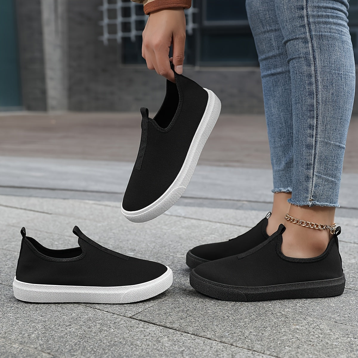 Women's Casual Breathable Slip-On Sneakers Low-Top Flat Shoes