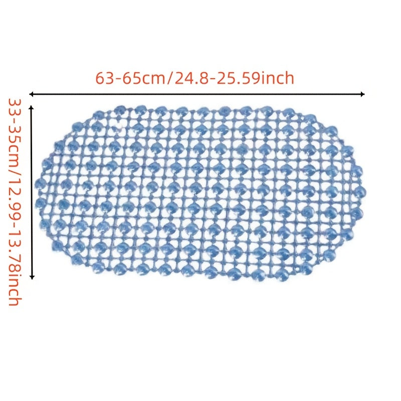 Blue PVC Oval Non-Slip Bath Mat Water Bead Design Soft Comfortable Hand Washable