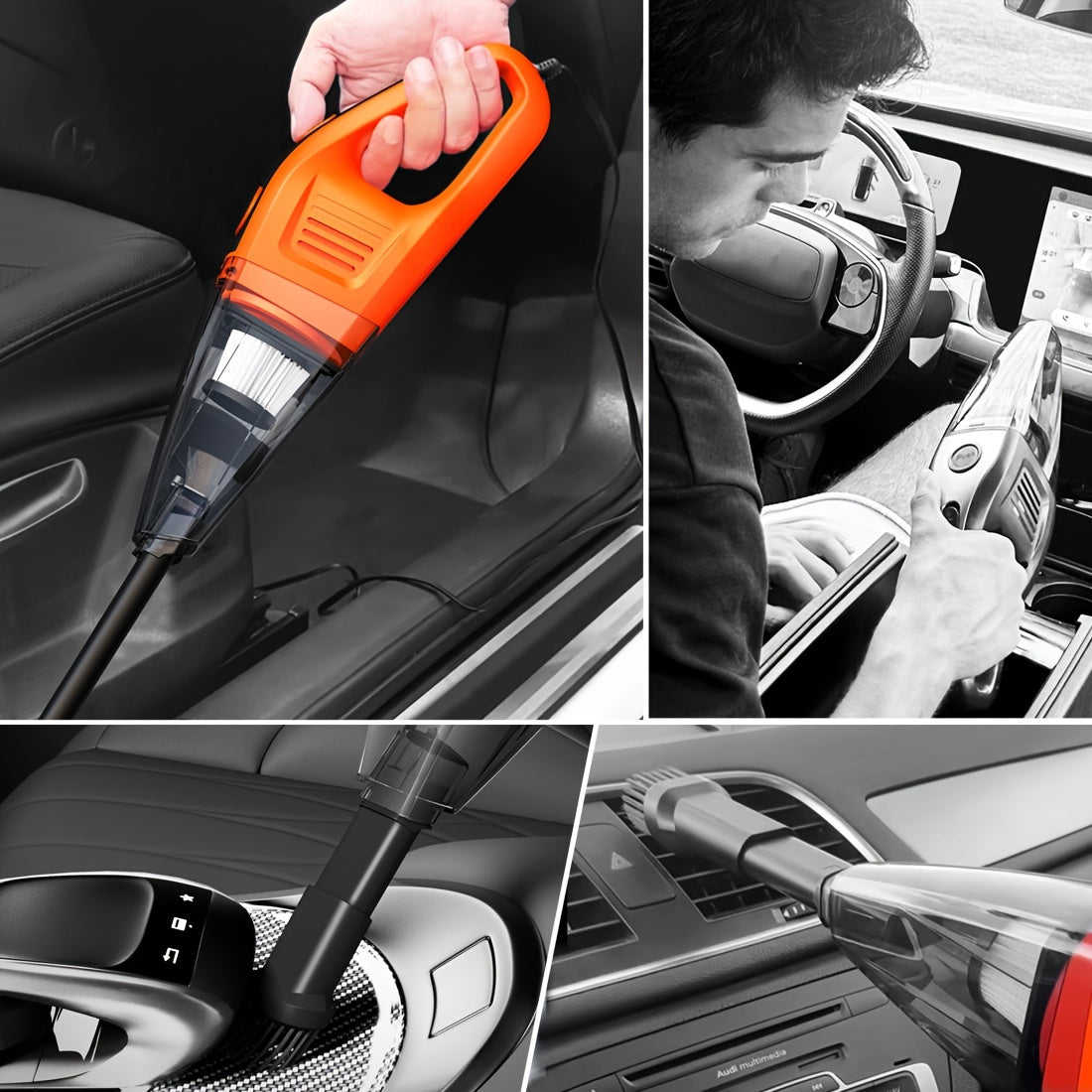 Ручной автомобильный пылесос с проводным сборщиком пыли, насадкой для щелей и всасыванием 6 кПа