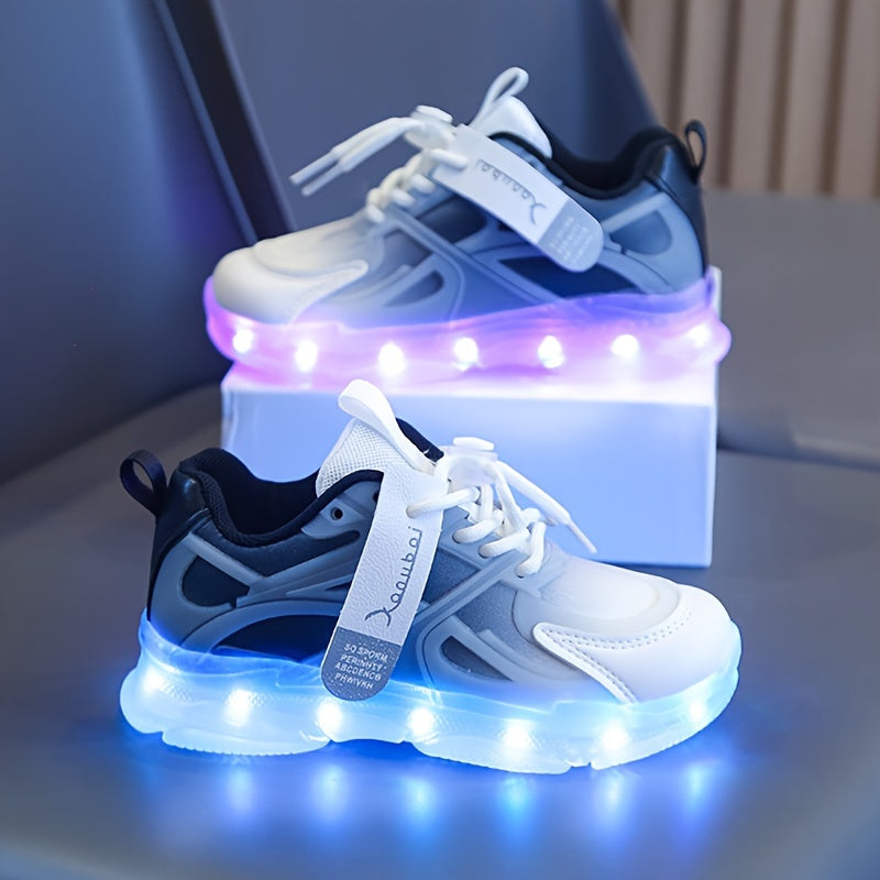Rechargeable LED Sneakers for Boys with Shock-Absorbing Non-Slip Sole for Running and Training