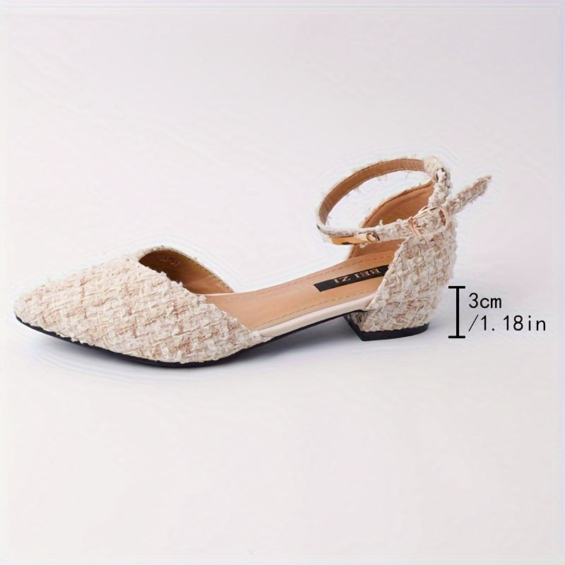 Women's Sandals Woolen Block Heel Ankle Strap Point Toe Dress Shoes