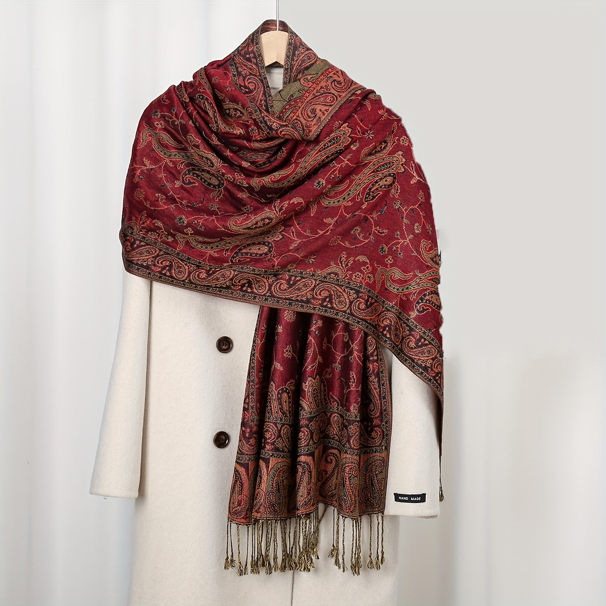 Vintage Soft Cozy Scarf Women Boho Paisley Jacquard Tassel Blanket Wrap