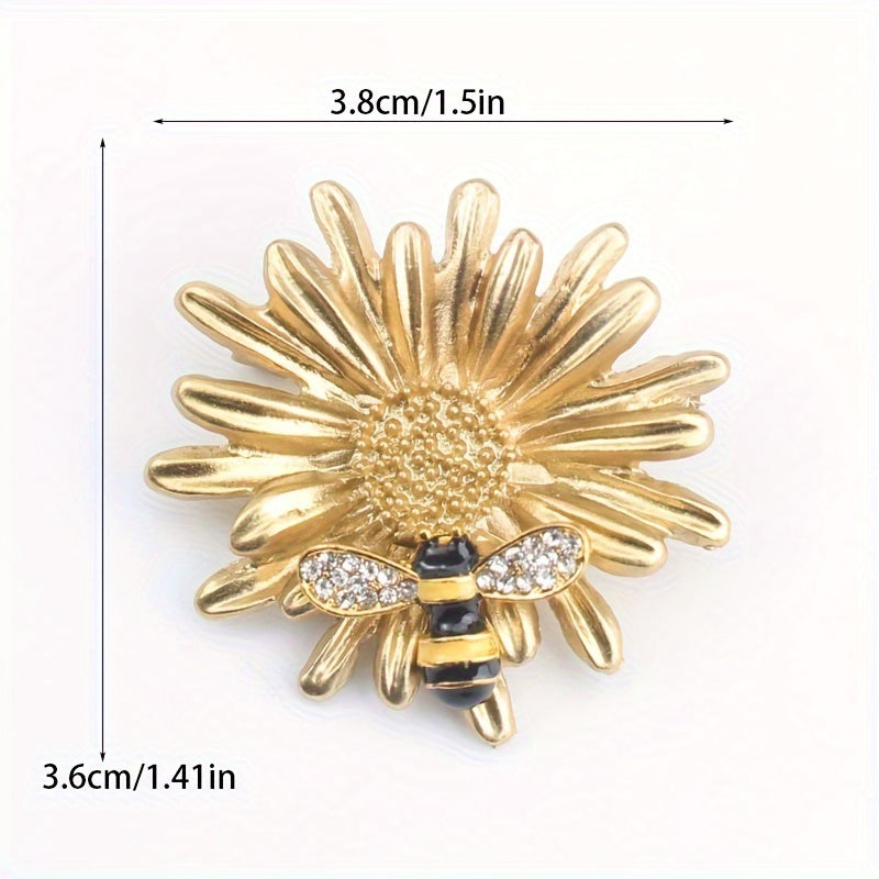 Elegant Bee and Sunflower Rhinestone Brooch for Women Stylish Fashion Accessory