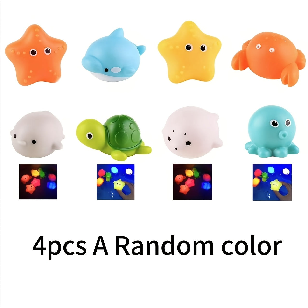 Bolalar hammom o'yinchoqlari to'plami - yoritiladi, suzadi, PVC materialidan tayyorlangan, batareya kiritilgan.