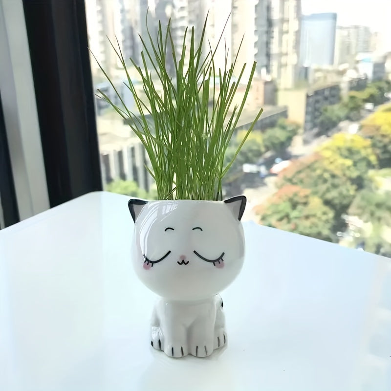 Mini Cartoon Cat Ceramic Flower Pot for Desktop Indoor Outdoor Decor