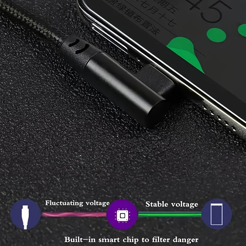 60W USB-C to USB-C Braided Charging Cable 90-Degree Right Angle Data Transfer Compatible with Smartphones Tablets