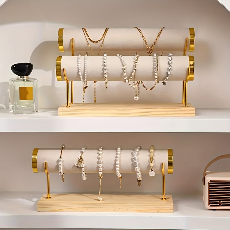 Bracelet Organizer with Removable Tiered Holder and Velvet Display Rack