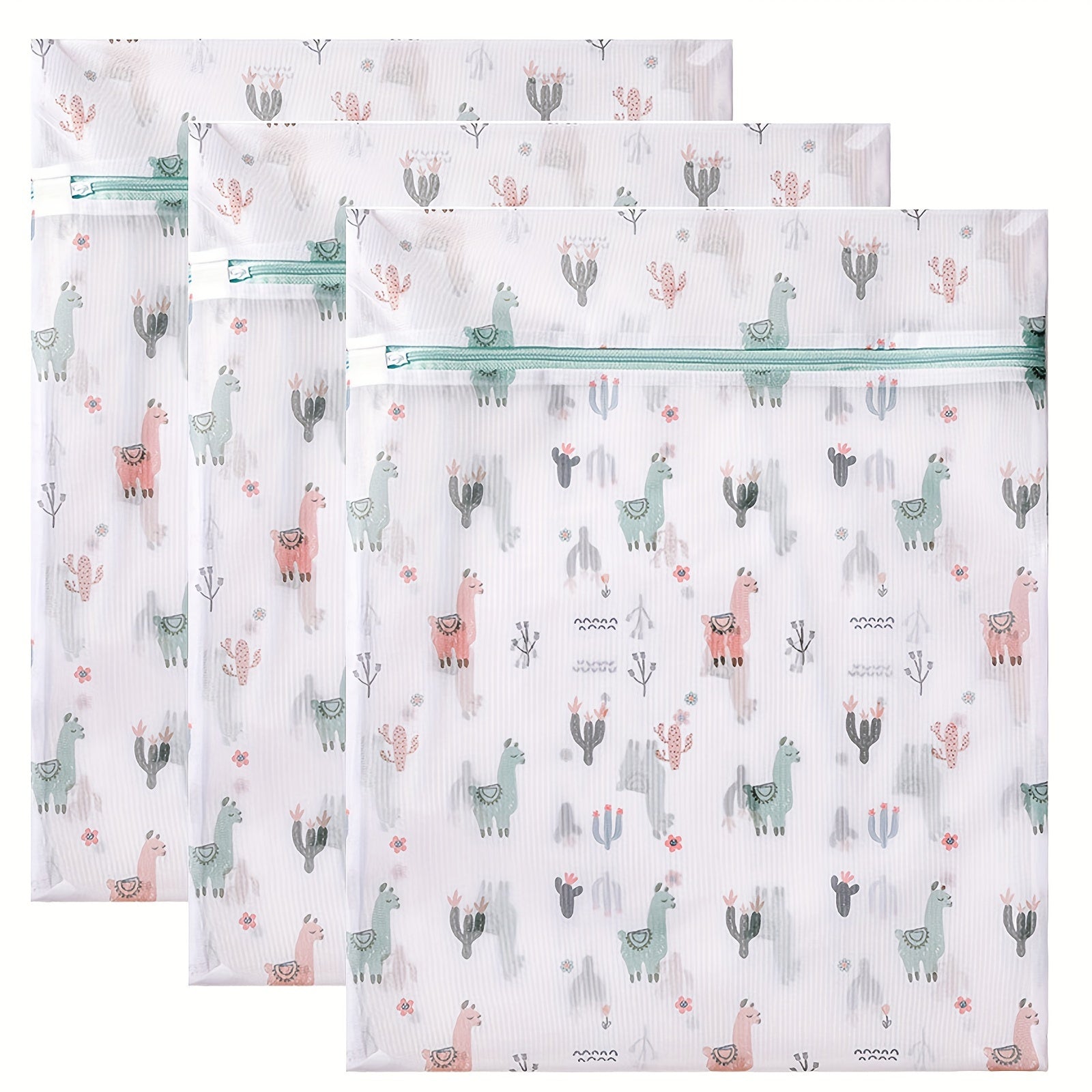Juego de 3 bolsas de malla duraderas para lavandería con cremallera y diseño de alpaca