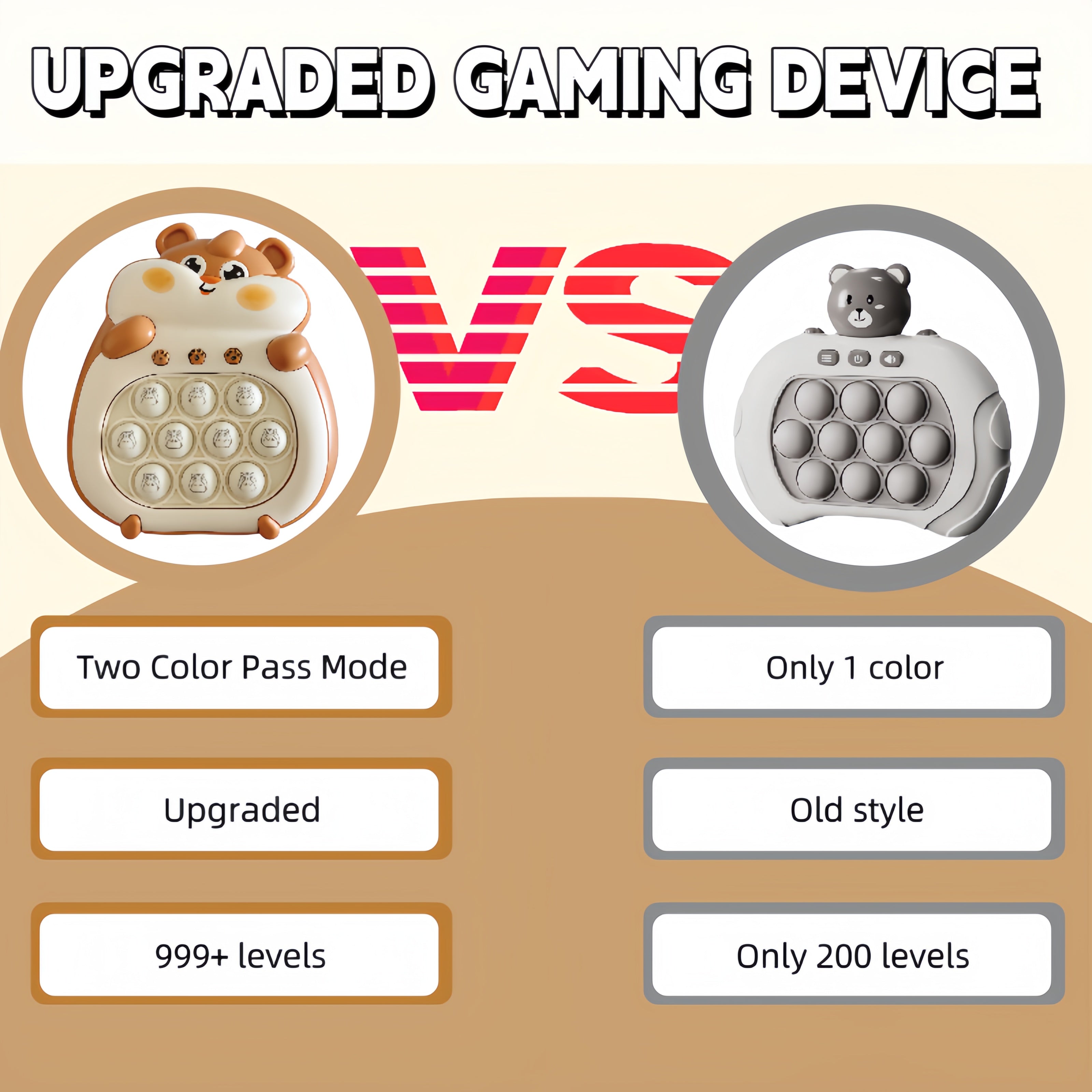 Consola de juegos portátil para niños de 3+ años con 4 modos, 999 niveles, luces, rompecabezas y burbujas