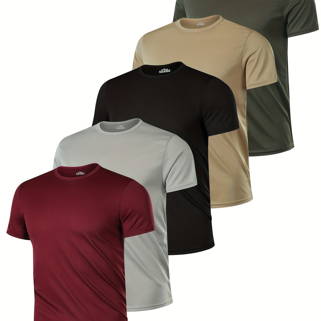 Men's Quick-Dry Running T-Shirts Short Sleeve Lightweight Polyester Black 5 Pack