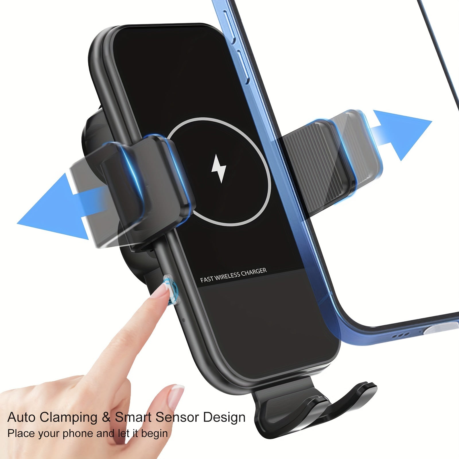 Wireless Car Charger Fast Charging Automatic Clamping for iPhone and Samsung