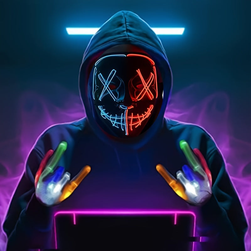 Halloween Mask with Dual-Color LED Lights PVC Material for Parties and Nightclubs