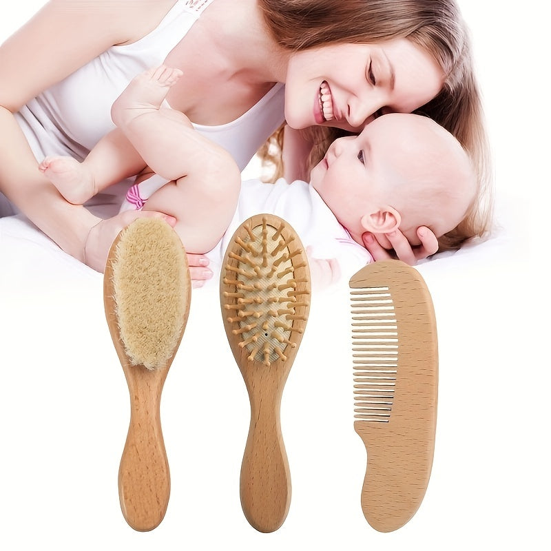 Baby Care Set with Baby Shampoo Brush Massage Lotus Wool Maple Flat Comb and Head Massage Tool