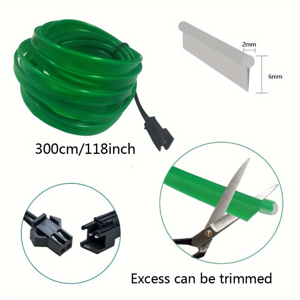 Tira de luz de neón USB flexible para coches azul 3m 118in a 5m 197in