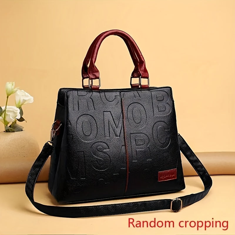 Ayollar uchun moda to'plami, embosslangan ip naqshi bilan, qizil va qora jigarrang PU, zip yopilishi, polyester astar, olib tashlanadigan kamar, faqat quruq tozalash.