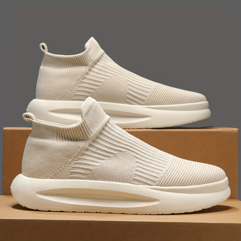 Men's Breathable Woven Slip-On Sneakers for Walking and Running with Shock-Absorbing Platform