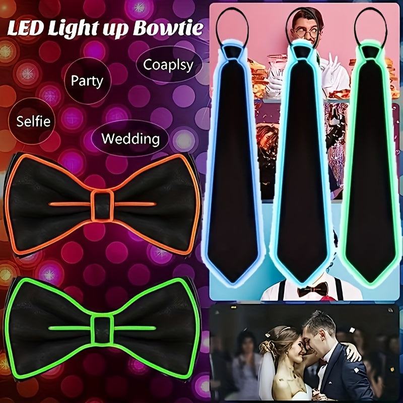 LED Light Up Necktie for Men Polyester Knit EL Wire Glowing Party Halloween Cosplay