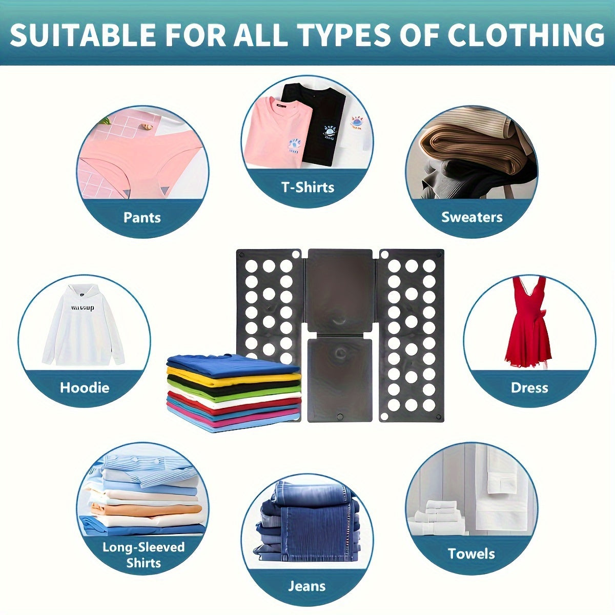 Plástico Tabla de doblado para camisetas, almacenamiento de ropa 48x40cm negro