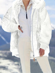 Women's Plus Size Fuzzy Hooded Coat with Pockets for Fall Winter Polyester Elegant