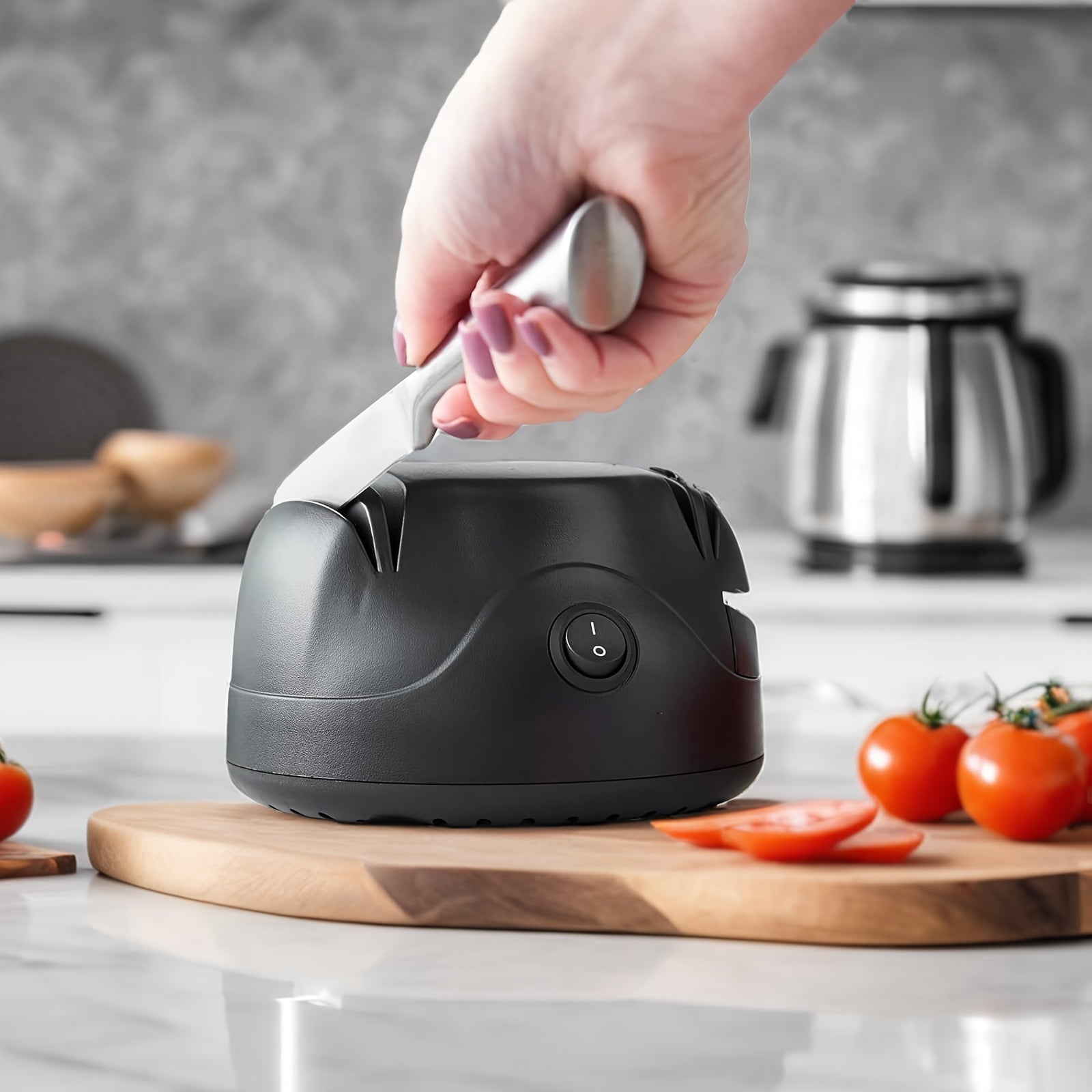 Afilador eléctrico 3 en 1 con cable retráctil para cuchillos de cocina y deportivos