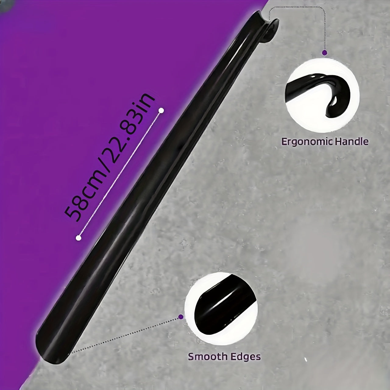 Black Plastic Shoe Horn for Elderly and Pregnant Women, No Bending