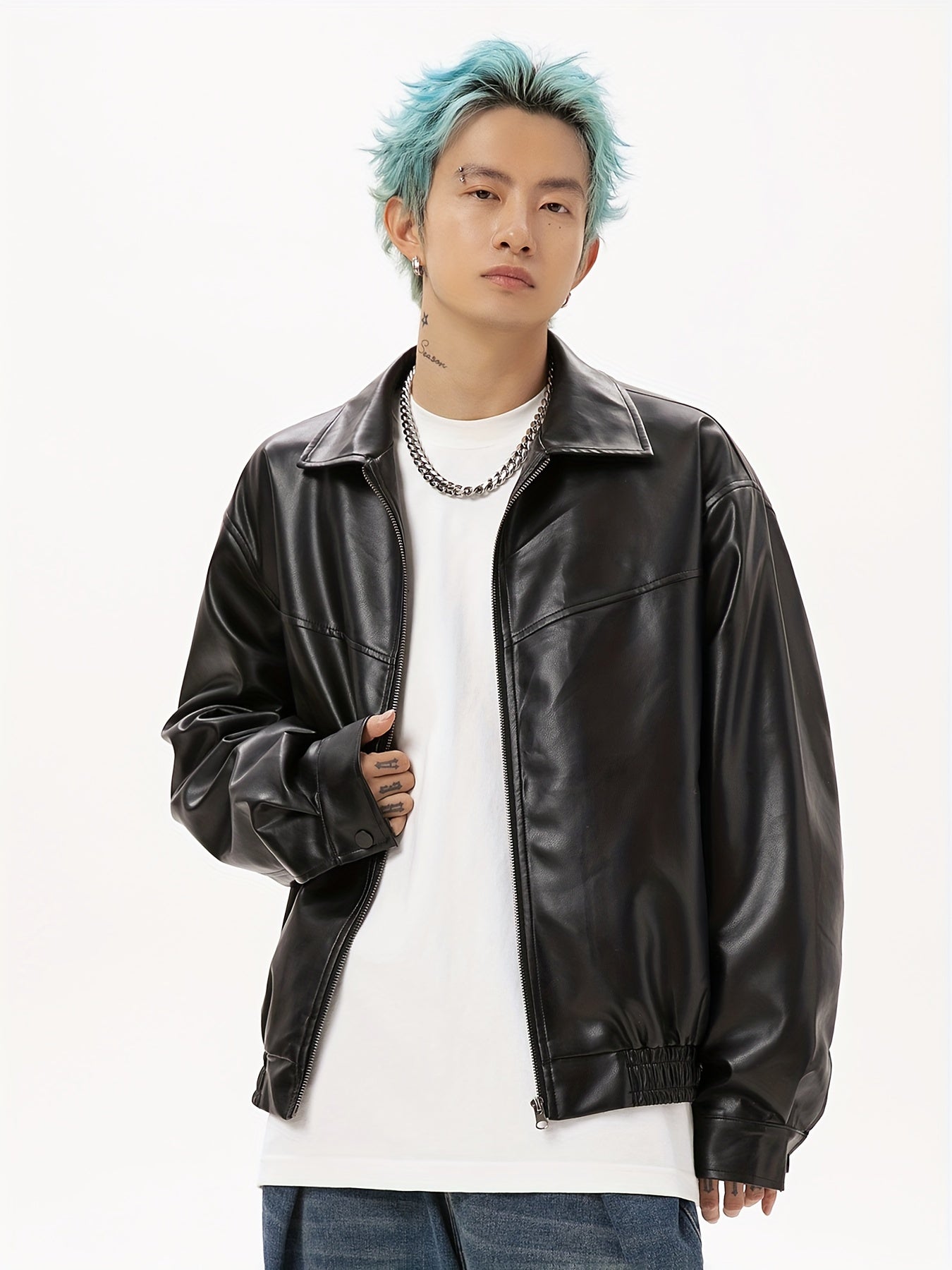 Black Vintage Jacket with Lapel Collar Zipper Closure for Casual Spring Wear