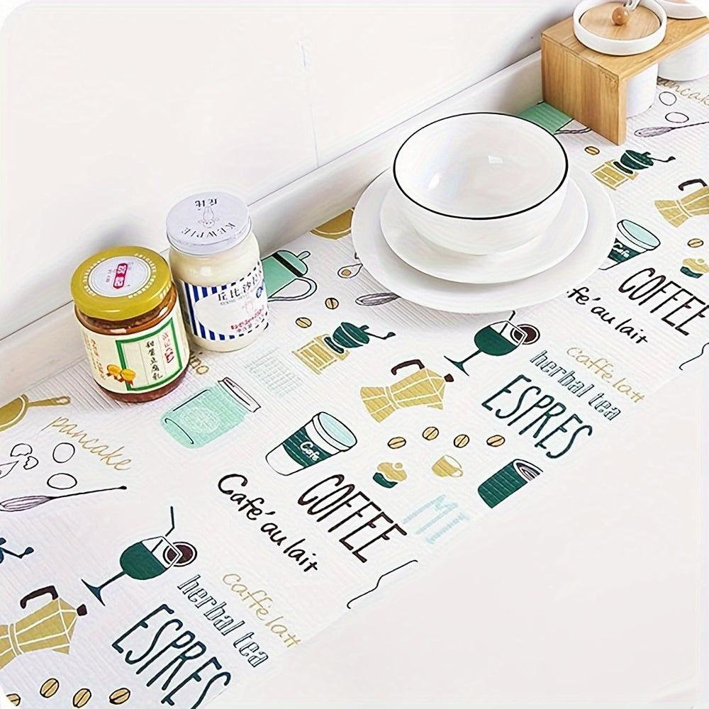 Shelf Liner for Kitchen Cabinets Non-Adhesive Slip-Resistant Drawer Mat Espresso Coffee Tea Pattern 30cm x 200cm