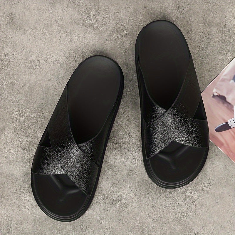 Men's Ultrafine Fiber Open-Toe Slides Black Gray Non-Slip Casual Outdoor