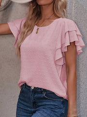 Plus o'lcham ayollar uchun ruffle qolti T-shirt oq bahor yoz kundalik ko'ylak